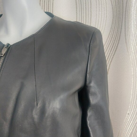NWT ZARA Leather Jacket Large Black Round Neck Dressy Edgy Peplum Back - Picture 5 of 12